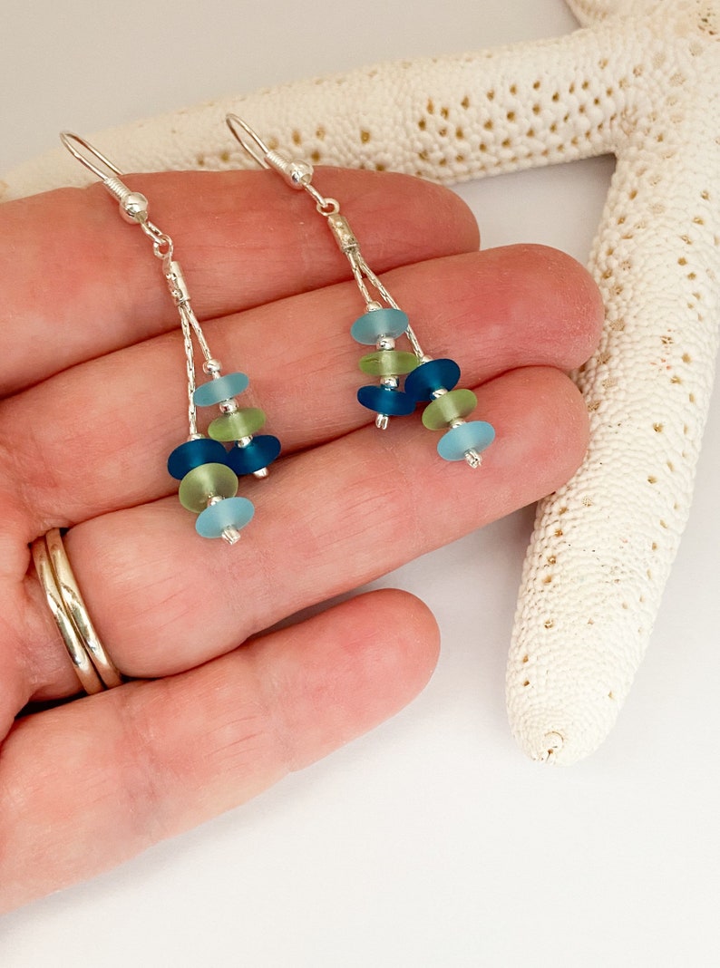 Sea Glass Earrings, Beach earrings, Dainty earrings, Minimalist jewelry, Sea Glass Jewelry, Beach Glass image 3