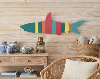 Fish Wall Art,Shark Wall Art, Coastal Shark Wall Decor,Rustic Beach Art, Boho Beach Decor, 36 inch Fish Art, Wooden Fish, Baby Nursery Decor