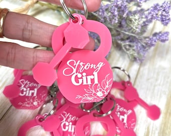 Strong Girl Keychain. Customized Acrylic Keychain. Fitness Gift. Acrylic Keychain. Strong Girl Tag. Personalized Acrylic Tag. BackPack Tag.