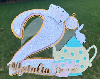 Tea Party Cake Topper.  Party Decoration.  Alice Cake Topper. Alice in wonderland Cake Topper. Custom Party Deco. Alice Birthday Party .