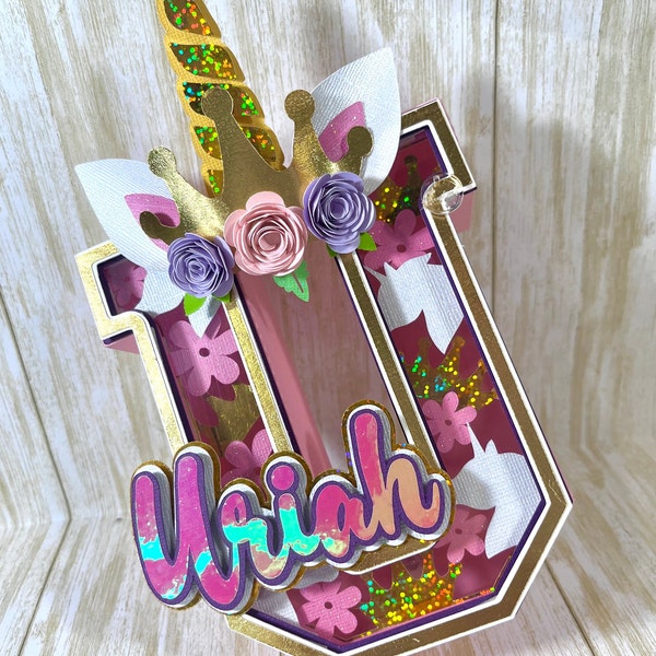 Unicorn Shadow Box 3D Number.  Party Decoration. Unicorn 3D Letter. Princess 3D Letter Box. Party Deco. Customized Birthday.