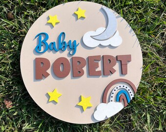 Baby Wood Sign. 12" Baby Boy Wood Sign. Personalized Wood Sign. Nursery Wall Decor. Nursery Room Wood Sign