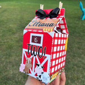Milchkästchen vom Bauernhof. Farm Girl Favor Boxes.Farm Girl Party. Babypartybevorzugungen. Bauernhof Candy Box. Niedliche Bauernhof Tier Geburtstagsparty. 1. Geburtstag