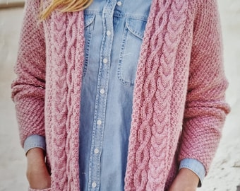 Knitting Pattern Ladies Aran Cable Cardigan (637) Download