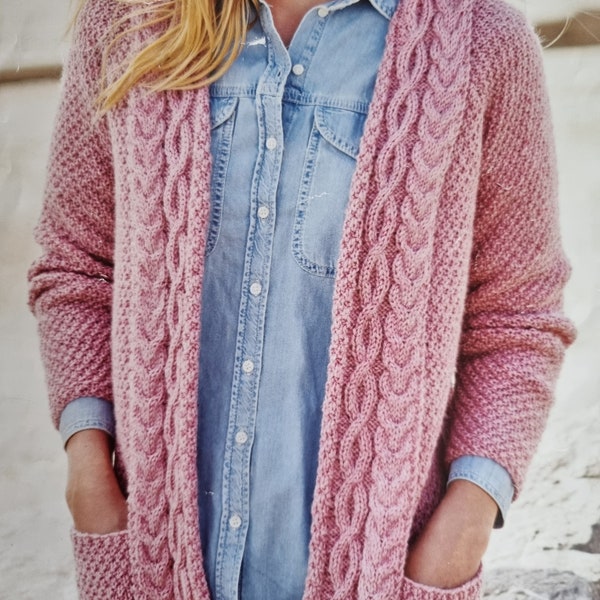 Knitting Pattern Ladies Aran Cable Cardigan (637) Download