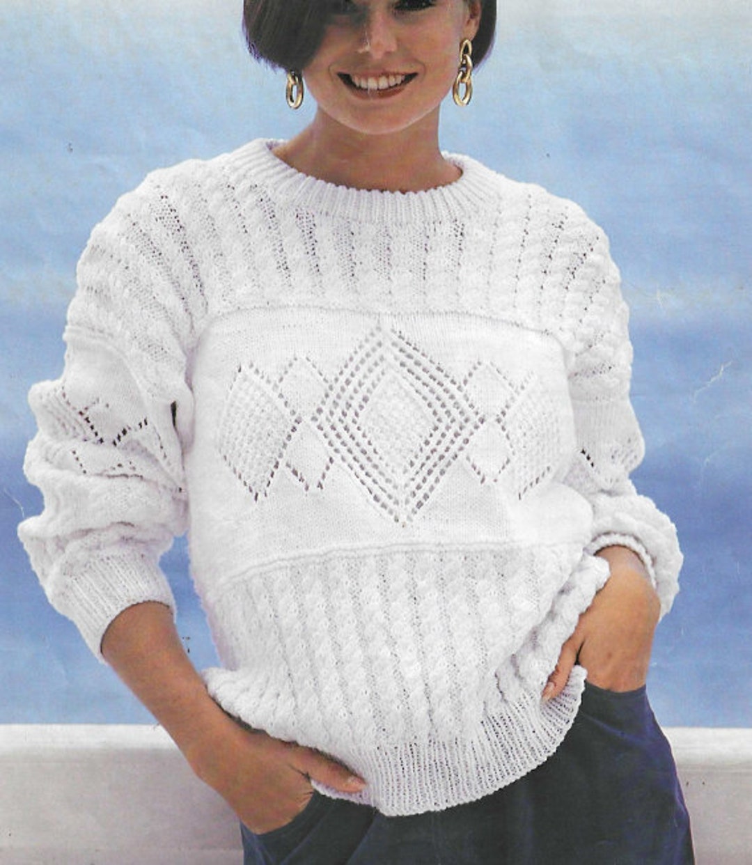 Ladies Double Knitting Pattern for Ladies Sweater With Cable 619 - Etsy