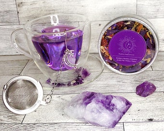 Purple Améthyste Tea ~ Loose Leaf Herbal Tea | Blackberry Papaya Borage Blend, Naturally Purple Tea | Aromatherapy