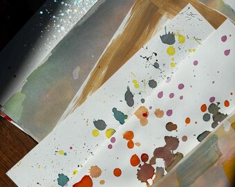 6 Original Mixed Media Art Papers | Hand-Painted Cardstock Collage Pack | Art Journal & Junk Journal Supplies | Handmade Ephemera