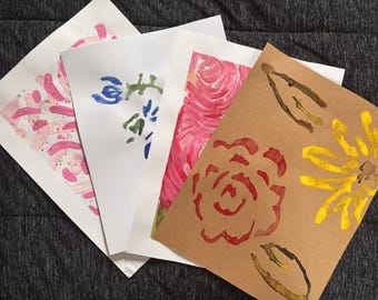 Set of 5 Original Floral Paintings on Cardstock | Handmade Mixed Media Art | Flower Art for Collage, Journaling & Gallery Wall