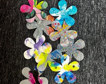 50 Handmade Flower Die Cuts | Mixed Media Flower Ephemera | Junk Journal Supplies | Scrapbook Embellishments | Collage Pack | Paper Flowers