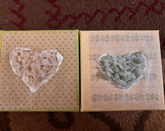 Original Heart Canvas Set | Matching 4x4 Mixed Media Paintings | Pink Abstract Wall Art | Romantic Home Decor | One of a Kind Gift