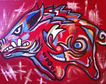 Arkansas Razorback Hog Painting | Original Acrylic on Canvas | University of Arkansas Wall Art | Woo Pig Sooie Decor | Hog Fan Gift