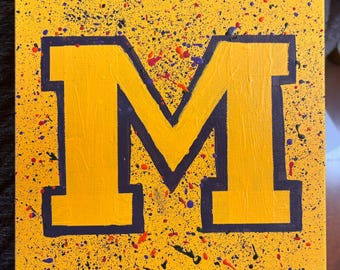University of Michigan Original Painting | Ann Arbor College Art | Hand Painted Wolverines Wall Decor | Michigan Alumni Gift | 10x10 Canvas