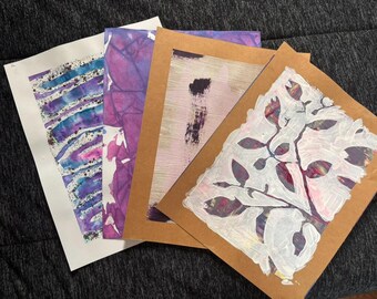 Purple Blue Collage Paper | Hand-Painted Glitter Cardstock | Original Mixed Media Art Paper | Art Journal Supplies