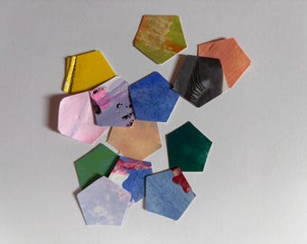 50 Handmade 1-Inch Hexagon Paper Die Cuts | Mixed Media Collage Shapes | Junk Journal Supplies | Scrapbooking | Paper Craft Embellishments