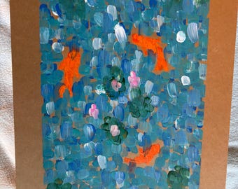 Original Koi Fish Painting | Mixed Media Brushstroke Art on Cardstock | Japanese Inspired Wall Art | Handmade Artwork