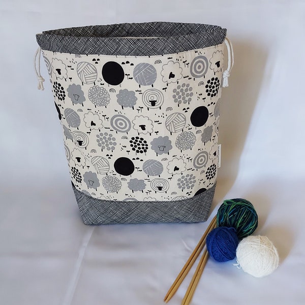 Knitting bag, yarn bag, project bag, crochet bag, craft storage and carrying bag