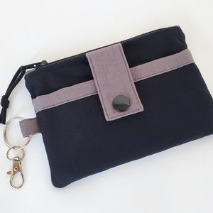 Petite pochette, porte-monnaie, porte-carte, porte-clés, à deux compartiments, en coton 100% , tissus noir et gris