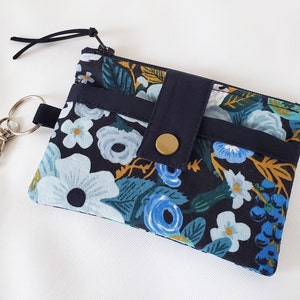 Petite pochette, porte-monnaie, porte-carte, porte-clés, à deux compartiments, lavable, tissus 100% coton Rifle paper co
