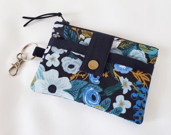 Small pouch, coin purse, card holder, key holder, with two compartments, washable, 100% cotton fabrics Rifle paper co