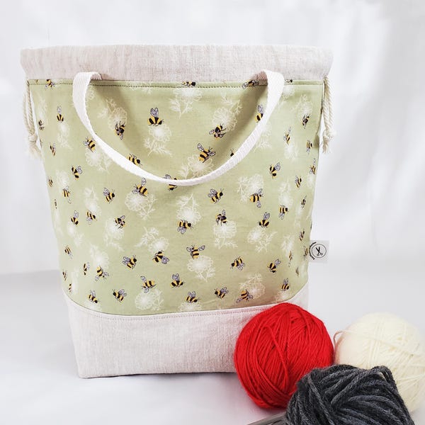 Knitting bag, yarn bag, project bag, crochet bag, craft storage and carrying bag, bag for large projects