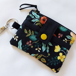 Petite pochette, porte-monnaie, porte-carte, porte-clés, à deux compartiments, lavable, tissus 100% coton Rifle paper co