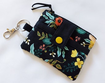 Small pouch, coin purse, card holder, key holder, with two compartments, washable, 100% cotton fabrics Rifle paper co