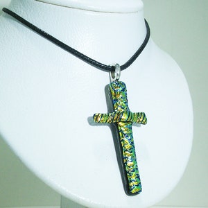Glass Dichroic Cross Necklace
