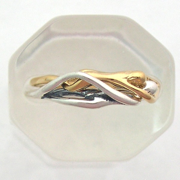 Man/ Woman Embrace Puzzle Ring 2-Sterling Silver & 14 K yellow Gold