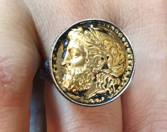Anillo Zeus, Anillo de monedas antiguas, Joyas para hombres, Joyas para mujeres, Anillo para hombres, Anillo para mujeres, Anillo de plata, Anillo de monedas de plata, Anillo antiguo, Anillos