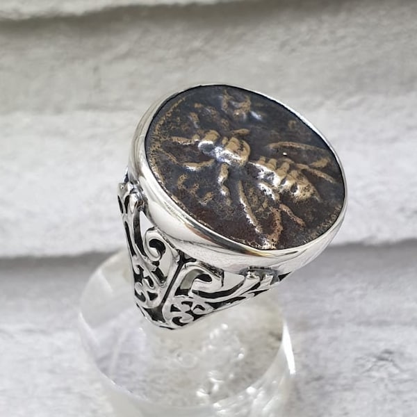 Bee Coin Ring, Bee Ring, Men Jewelry, Women Jewellery, Men ring, Women Ring, Silver ring, Silver Coin Ring, Ancient Ring, Rings