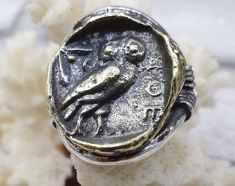 Owl Coin Ring, Athena Ring, Men Jewelry, Women Jewellery, Men ring, Women Ring, Silver ring, Silver Coin Ring, Ancient Ring, Rings