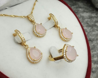 Pink quartz Set , Pink quartz Wedding Set ,Pink quartz Wedding , Bridesmaid Sets , Bridesmaid Jewelry , Bridesmaid Gifts ,Wedding Jewelry