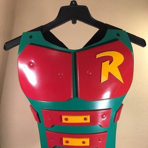 Robin cosplay costume chest vest body armor classic red green yellow adjustable straps DC Red Hood Nightwing Teen Titan comics