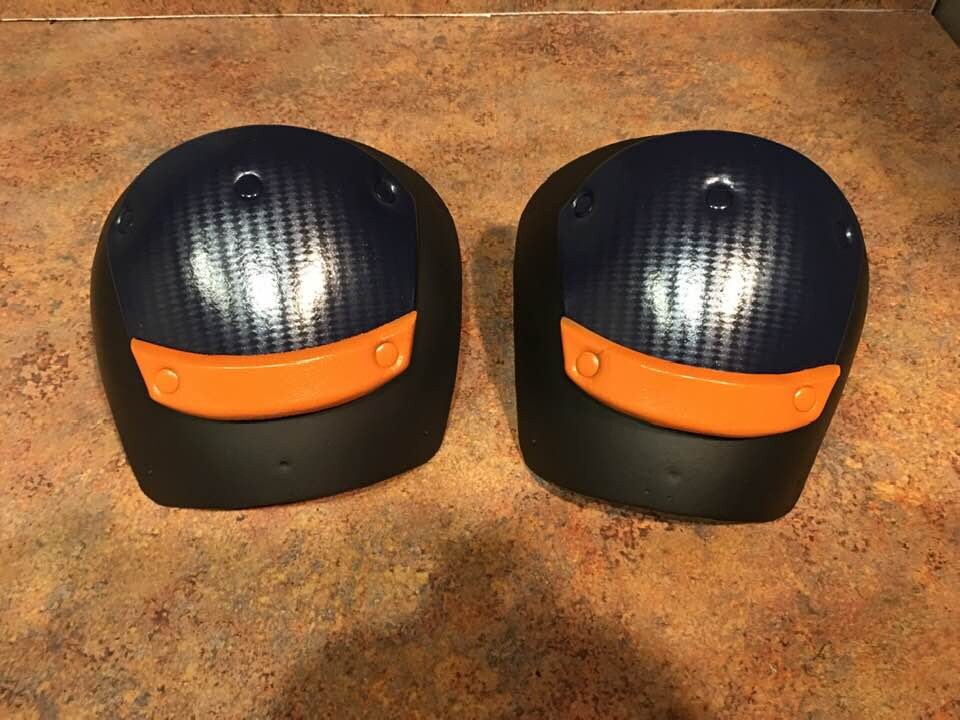 Deathstroke Knee armor Blue carbon fiber print. adjustable straps