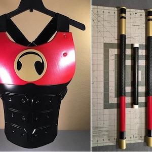 Red Nightwing COMBO SET chest body armor and escrima sticks staff Red Hood Robin Batman Slade Teen Titans comics costume cosplay Deathstroke