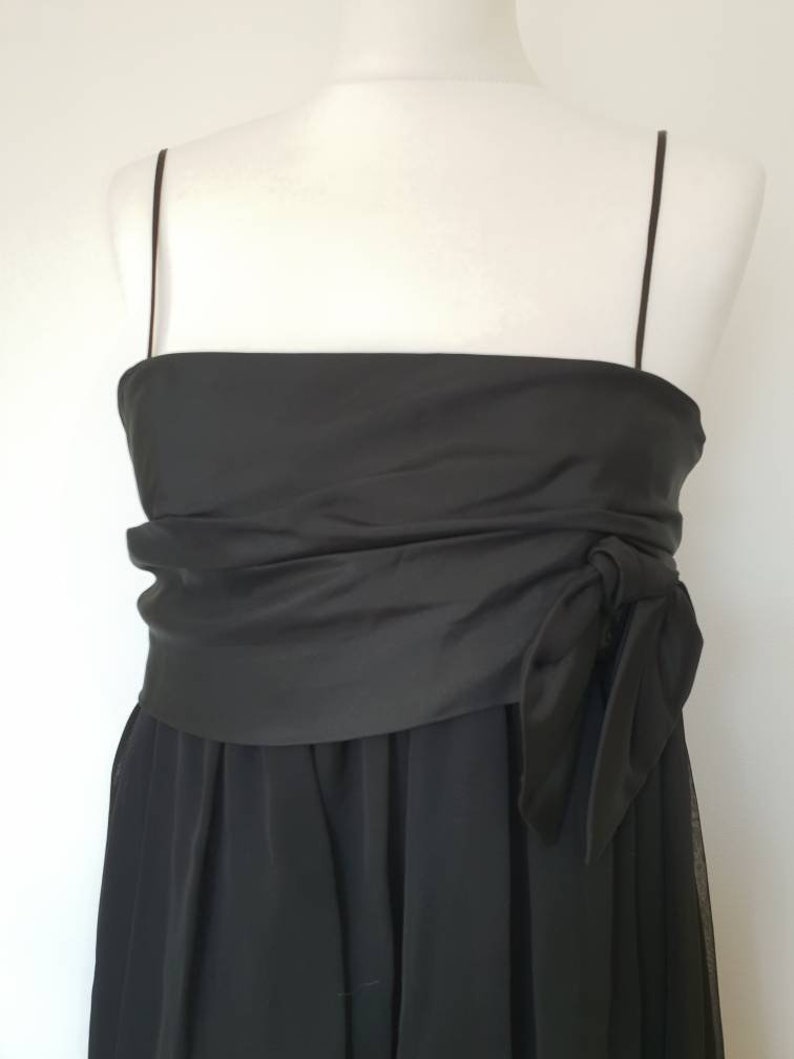 Beautiful Jean Varon Vintage 1970s Black Baby Doll Full Length Evening Gown Dress Size 8 to 10