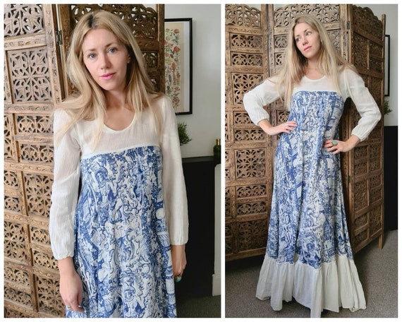 Vintage 1970s Indian Cotton Cheesecloth Maxi Dress