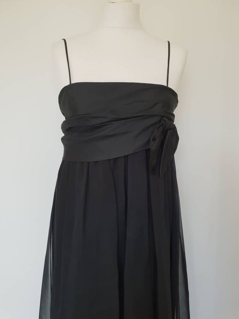 Beautiful Jean Varon Vintage 1970s Black Baby Doll Full Length Evening Gown Dress Size 8 to 10