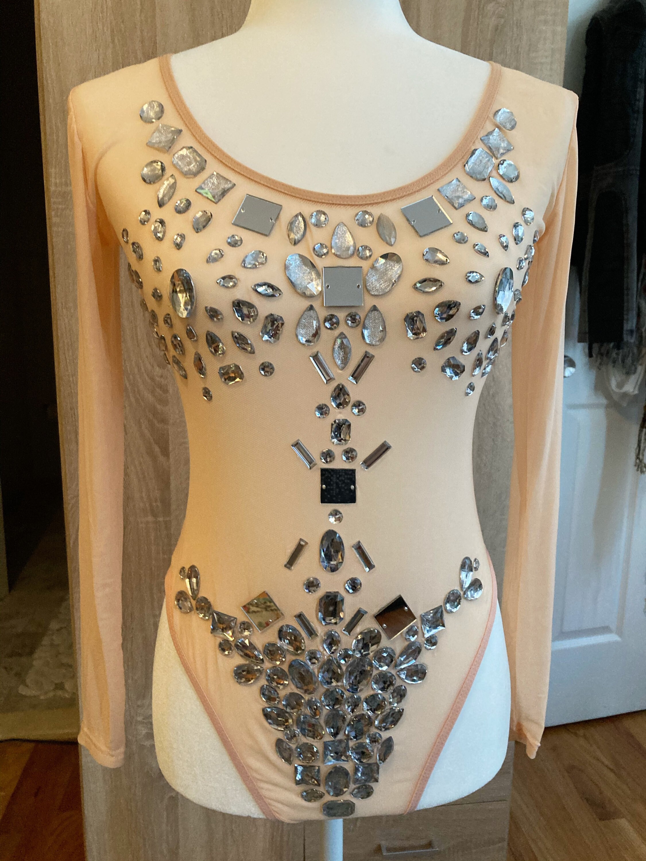 Nude Sheer Crystal Rhinestone Gem Bodysuit Etsy UK