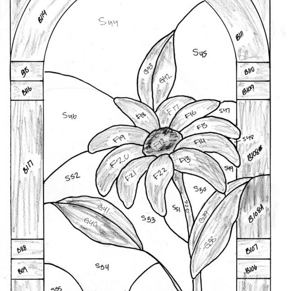 Motif échinacée violet, motif échinacée violet en vitrail, téléchargement numérique, conception de fleur conique violet, motif échinacée