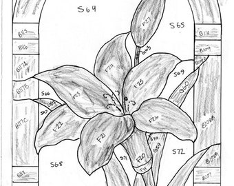 Daylily and Pansy Stained Glass Pattern, floral Stained Glass Pattern, Daylily Pansy Stained Glass Design Digital Download