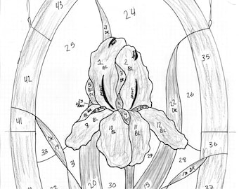 Oval Iris Stained Glass Pattern, Iris Pattern Digital Download, Iris Stained Glass Pattern