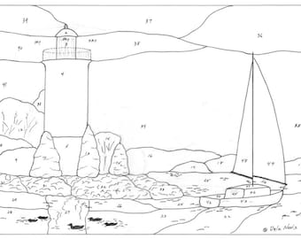Lighthouse Stained Glass Pattern, Sailboat Stained Glass Pattern, Lighthouse Sailboat Design, Lighthouse Sailboat Pattern Digital Download