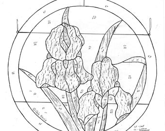 16" Round Iris Stained Glass Pattern, Iris Stained Glass pattern digital download, Iris pattern, Iris Pattern Digital download, Iris design