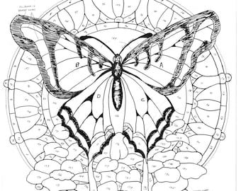 Butterfly Stained Glass Pattern, Butterfly design for stained glass window, Digital Download, Butterfly Mandala Pattern