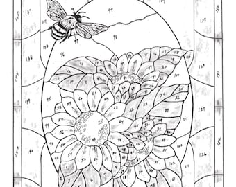 Sunflower and Bee Stained Glass Pattern, Sunflower stained glass pattern, Sunflower design, How to make Stained Glass Sunflower, Bee Pattern
