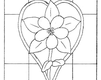 Heart with Flower Stained Glass Pattern, Digital Download, Valentine Heart Flower Pattern, Valentine Heart Stained Glass Design