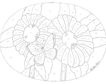 Butterfly with Daisies Stained Glass Pattern-Digital Download