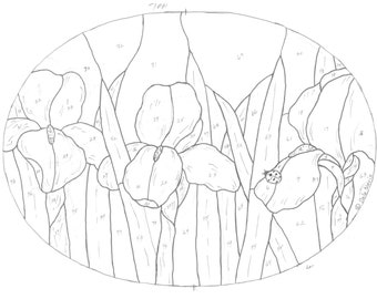 Iris Ladybug Stained Glass Pattern, Digital Download, Stained Glass Iris design, Purple Iris Pattern